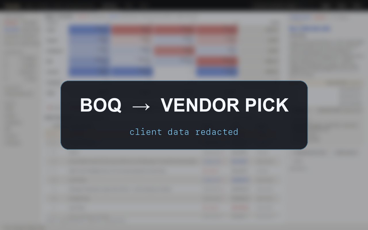 BOQ vendor comparison tool (client data redacted)