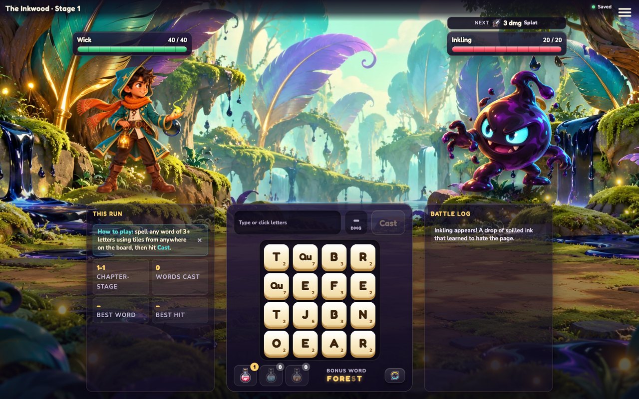 Wordwick battle screen with letter board